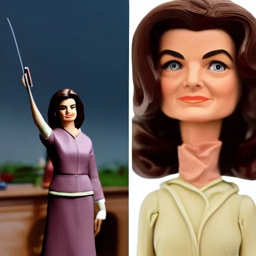 Image similar to jacqueline kennedy, stop motion vinyl action figure, plastic, toy, frank frazetta style