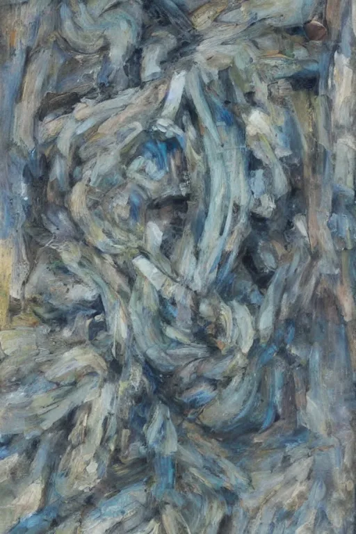 Prompt: painterly warped wadded knotted heap, dull grey expressionism, oil on canvas