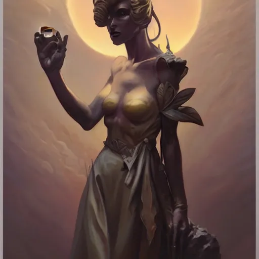 Image similar to a portrait of a statue of a dynamic character by peter mohrbacher