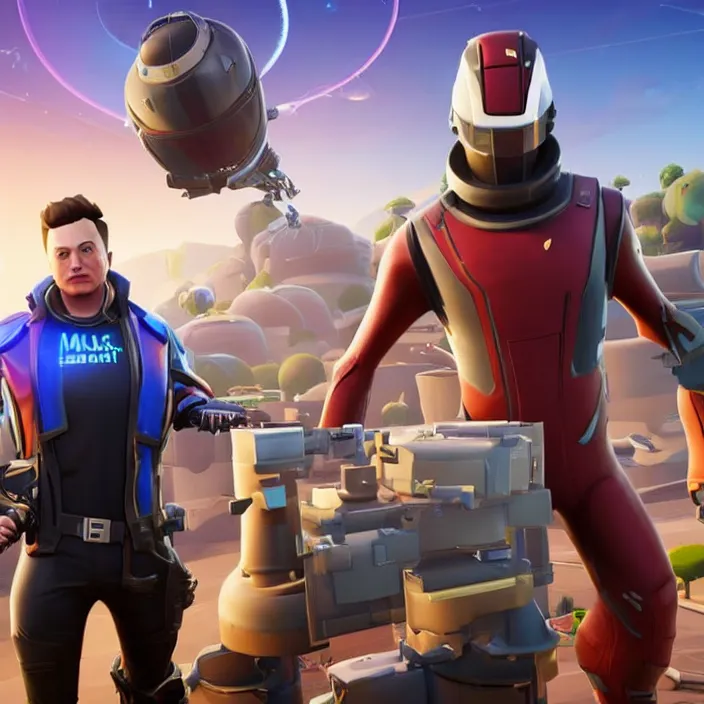 Image similar to elon musk in the video game fortnite, elon musk as a fortnite character, 3 d rendering, unreal engine, very detailed, gameplay screenshot