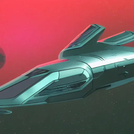 Image similar to Artistic illustration of a futuristic hard scifi spaceship in 1960s style