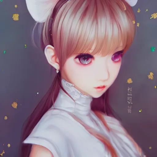 Image similar to realistic beautiful gorgeous natural cute Blackpink Lalisa Manoban white hair cute white cat ears in maid dress outfit golden eyes artwork drawn full HD 4K highest quality in artstyle by professional artists WLOP, Taejune Kim, Guweiz, ArtGerm on Artstation Pixiv