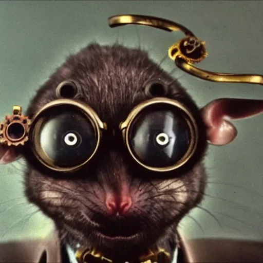 Image similar to a rat with steampunk googles, by Hideaki anno