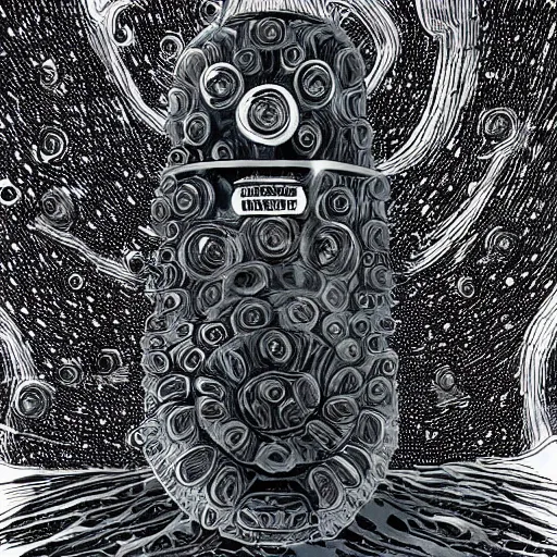 Image similar to the alien cosmic transcendent tardigrade that awaits you at the end of all of space and time, inspired by dan hillier