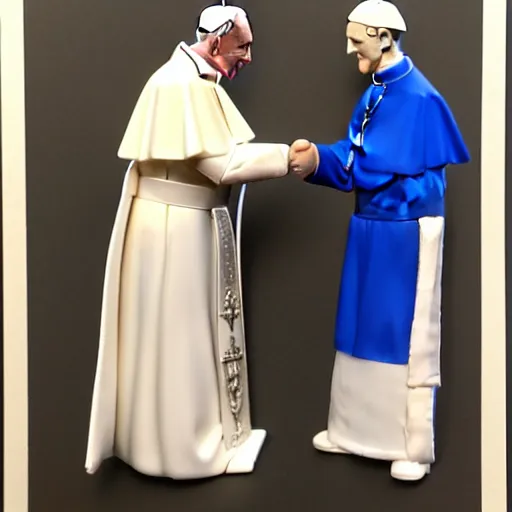 Prompt: the pope and a member of the crips street gang happily shaking hands with each other in a chicago neighborhood, 8 k, very detailed, very intricate,