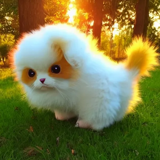 Image similar to real life pokemon, cute, fluffy, ultra realistic, golden hour