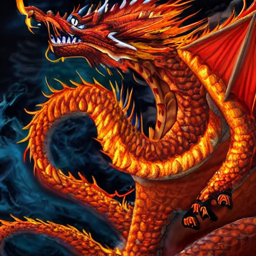 Image similar to close up of flamming fire dragon digital art
