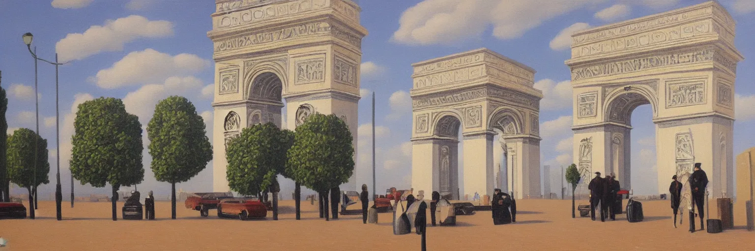 Prompt: Arc de Triomphe oil painting magritte