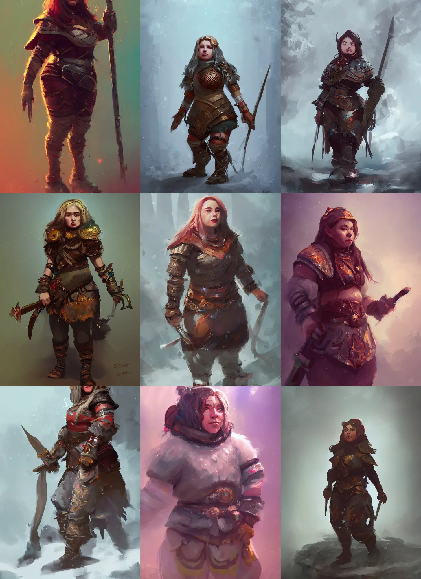 Prompt: a beautiful digital painting art of a full body portrait of a female dwarf warrior, artwork by ismail inceoglu, trending on artstation