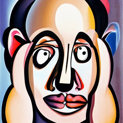 Image similar to George Condo surrealist portrait distorted illustration of a face