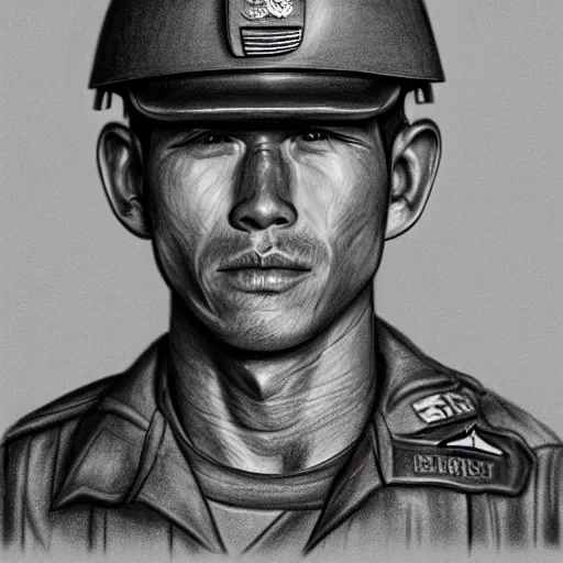 Image similar to a very detailed pencil drawing of a us soldier in vietnam 4 k, high resolution, still, landscape, hd, dslr, hyper realistic, sketch