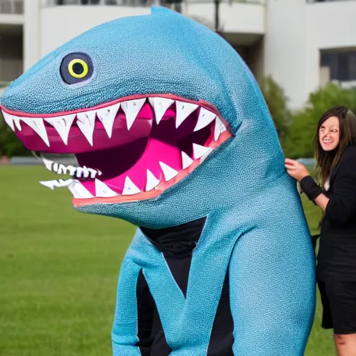 Prompt: shark in the style of a College Mascot Costume, highly detailed, photorealistic, —height 1024 —width 1024