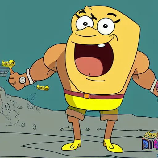 Prompt: a highly detailed drawing of dwayne johnson as a character in sponge bob square pants, animation cell by stephen hillenburg