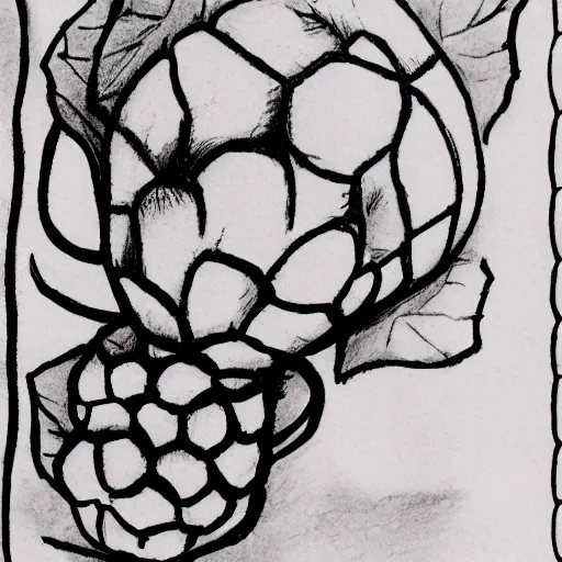 Image similar to professional ink pen sketch of a close-up raspberry