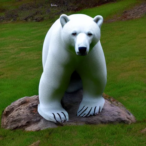 Prompt: metal sculpture of polar bear eating a seal