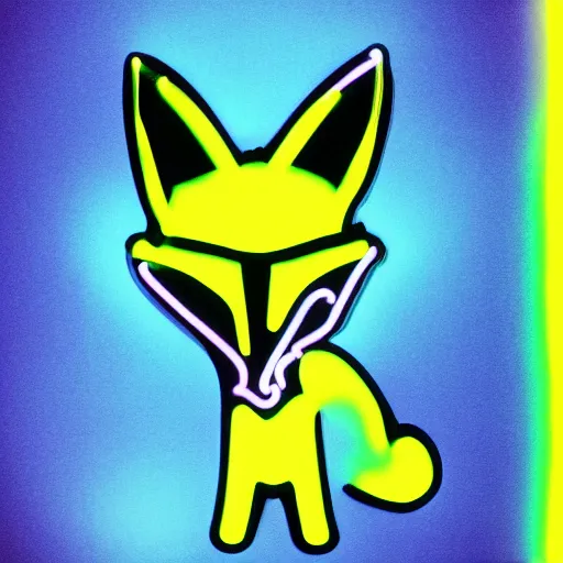 Image similar to a fox wearing a black hoodie with glowing neon stripes, in the style of anime