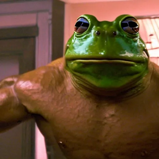 Image similar to dwayne johnson wrestling a big strong frog, pepe the frog, toad, film still by martin scorsese and quentin tarantino, award winning, 8 k