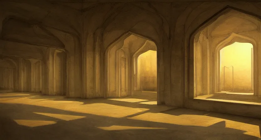 Image similar to emptiness. art by salman toor. global illumination, radiant light, detailed and intricate environment, atmospheric light, cinematic, saatchi art