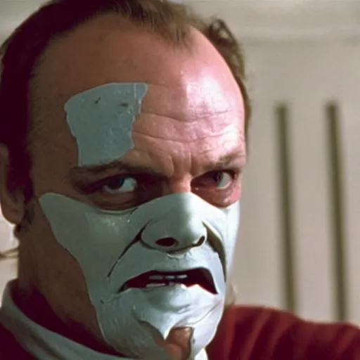 Prompt: Jack Nicholson starring as Hannibal Lecter in The Silence of the Lambs, wearing mask, cinematic frame