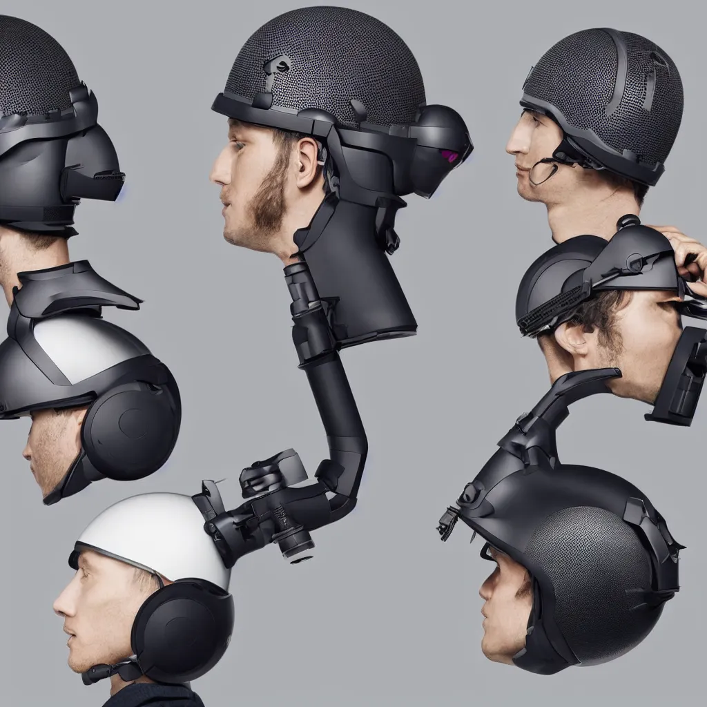 Image similar to product photo : a soundproof helmet by dyson, to be used for video calls