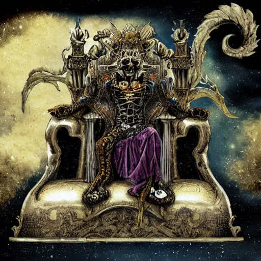 Prompt: illustration. the corpse emperor on his golden throne. 4 0 k. body horror.