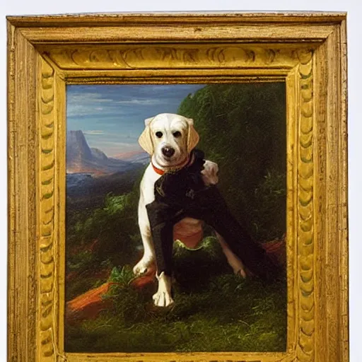 Image similar to a dog in tight jeans painted by thomas cole