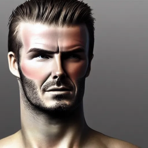 Image similar to “a realistic detailed photo of a guy who is an attractive humanoid who is half robot and half humanoid, who is a male android, David Beckham, shiny skin, posing like a statue, blank stare”