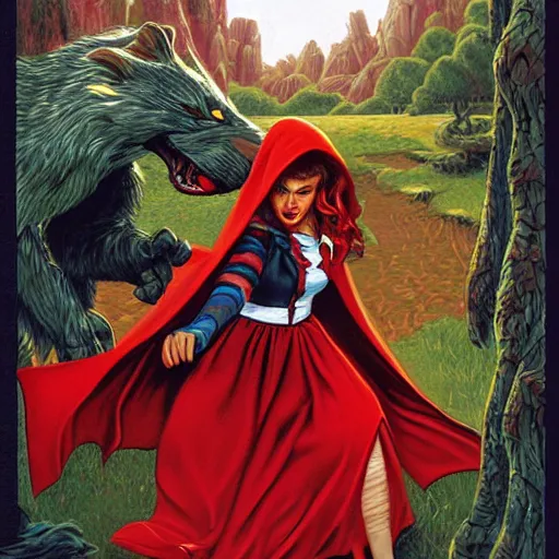 Little Red Riding Hood Meets The Big Bad Wolf Red Graphics Drinking - Ruby  Lane