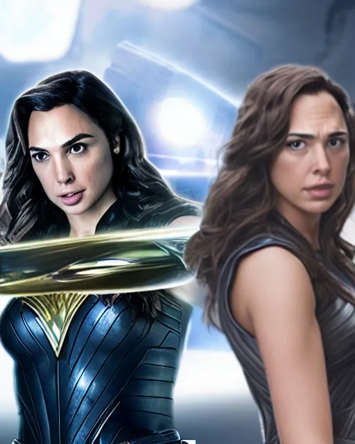 Image similar to gal gadot portraying a beautiful jaina solo from star wars legends, beautiful gal gadot jaina solo in a black suit, movie, hyper realistic, hollywood promotional image, imax, 8 k