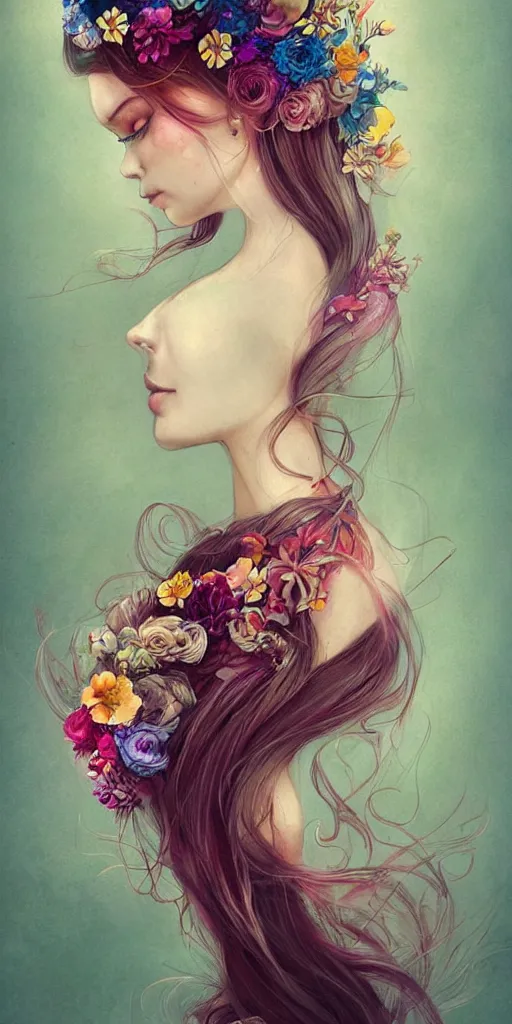 Image similar to in San Francisco lives a girl with flowers in her hair, in the style of Anna Dittman