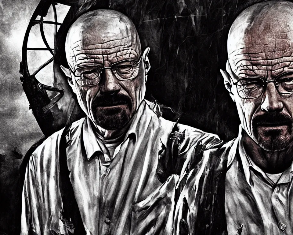 Image similar to A horror movie poster featuring Walter White