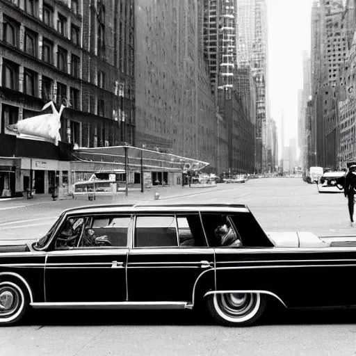 Image similar to stock photo of a sixties limousine driving in new york, by getty images