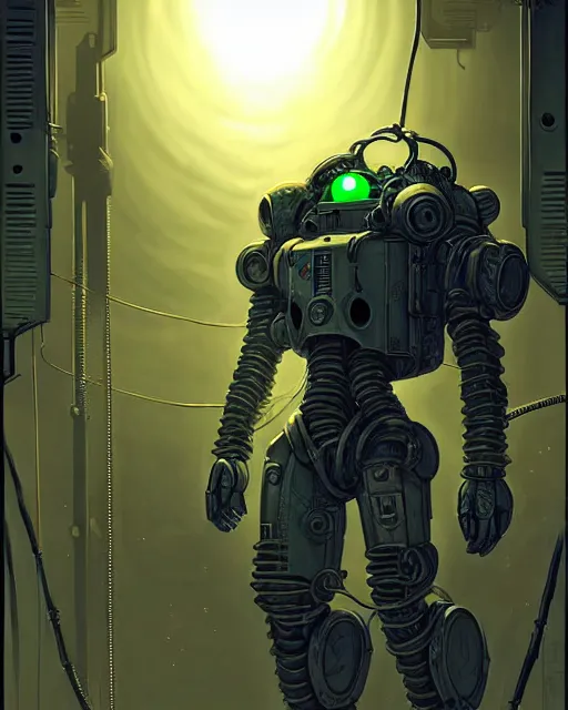 Image similar to luigi in a mech scifi suit with neurolink wires and small lights by, fantasy character portrait, ultra realistic, futuristic background by laurie greasley, concept art, intricate details, highly detailed by greg rutkowski, gaston bussiere, craig mullins, simon bisley