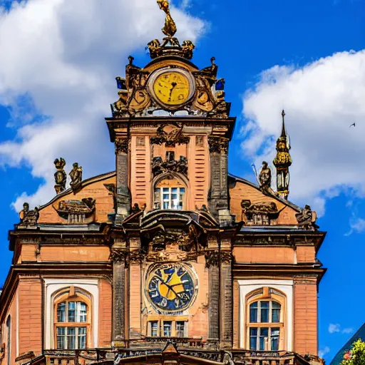 Image similar to a large building with a clock on the top of it, a flemish baroque by bela ivanyi - grunwald, unsplash, heidelberg school, panorama, wimmelbilder, flemish baroque