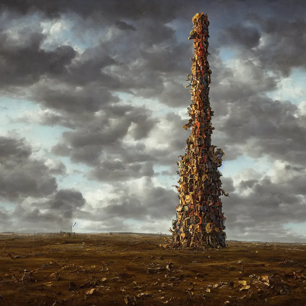 Prompt: a single! colorful!! fungus tower clear empty sky, a high contrast!! ultradetailed photorealistic painting by scott listfield, jan van eyck, hard lighting, masterpiece