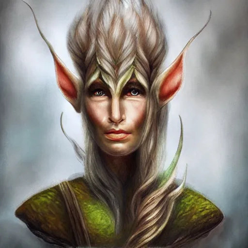 Image similar to a realistic portrait of a female elven warrior, made out of colored smoke