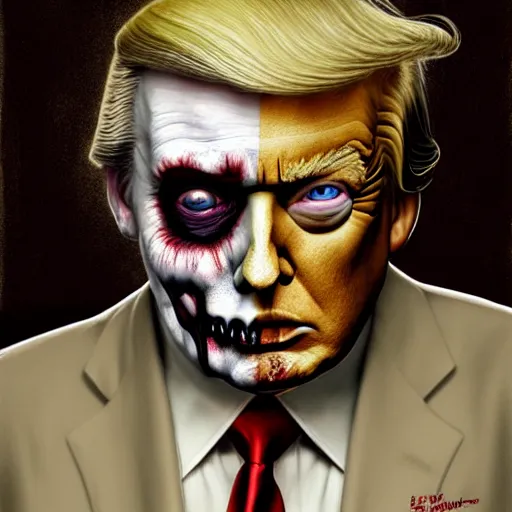 Prompt: portrait of donald trump as a zombie looking to the side, 7 days to die zombie, concept art, fine art, award winning, subtle colors, intricate, elegant, sharp focus, cinematic lighting, digital painting, 8 k concept art, art by michael hussar, art by brom, art by z. w. gu, 8 k