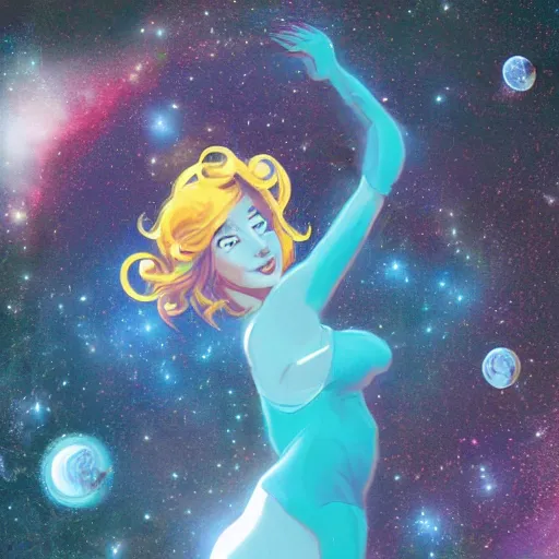 Prompt: perky goddess in space