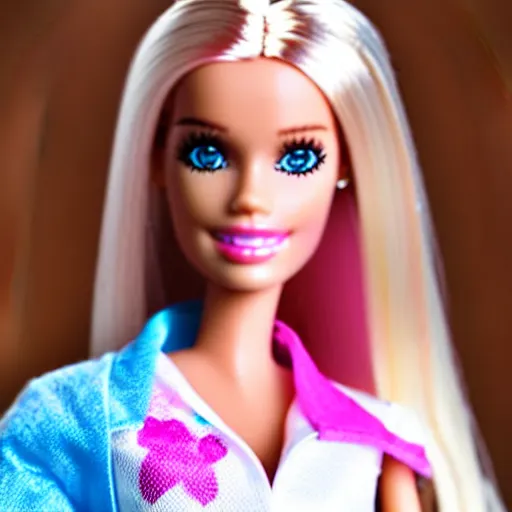 Image similar to a barbie doll with white powder all over her face
