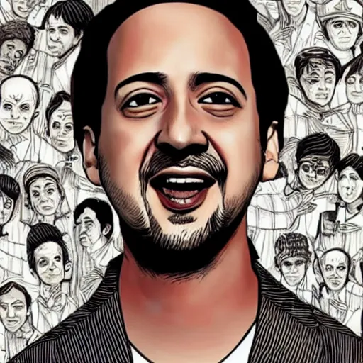 Image similar to lin manuel miranda in the style of junji ito