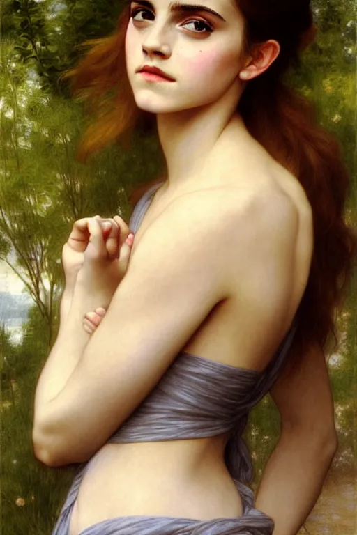 Image similar to emma watson, painting by rossetti bouguereau, detailed art, artstation