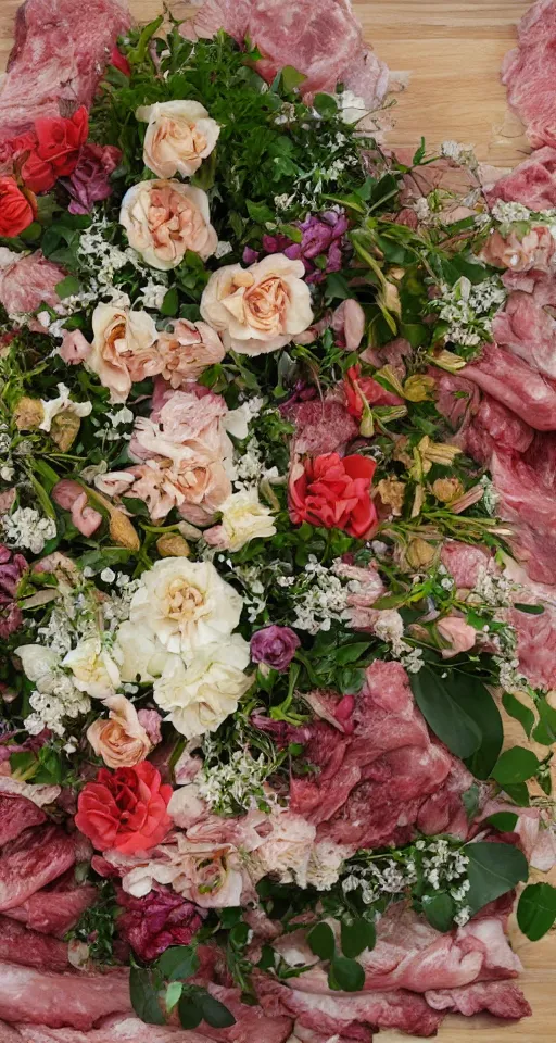 Image similar to Professional floral arrangement of human flesh, bones, teeth, and rotten meat