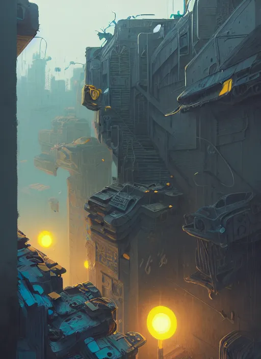 Prompt: highly detailed exteme maximalist matte painting, 3 d calligraphy graffiti tag light eroding grey walls, by atey ghailan, by greg rutkowski, by greg tocchini, by james gilleard, by joe fenton, by kaethe butcher, yellow, brown, black and cyan mystical color scheme, grunge aesthetic, octane render