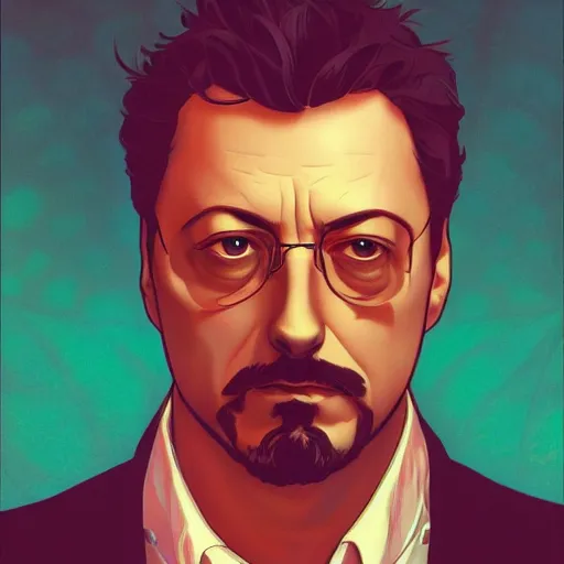 Prompt: Jean Reno as Tony Stark, ambient lighting, 4k, alphonse mucha, lois van baarle, ilya kuvshinov, rossdraws, artstation