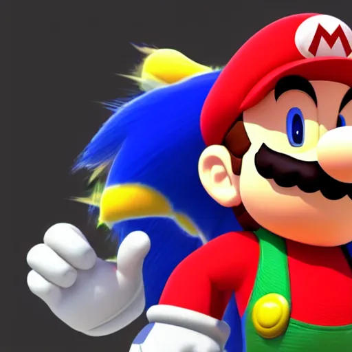 Image similar to a 3 d render of mario with sonic's hair