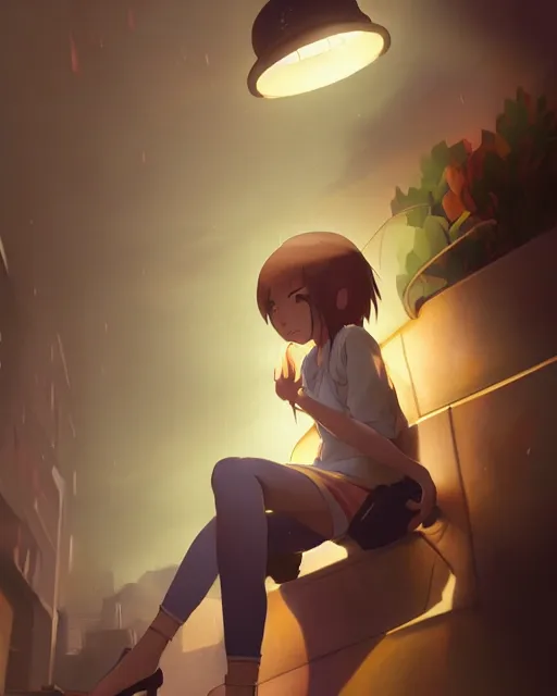 Prompt: a girl under the light of a street lamp, full shot, atmospheric lighting, detailed face, by makoto shinkai, stanley artgerm lau, wlop, rossdraws