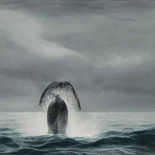 Image similar to maori girl riding a whale in ocean ,in the rain, style of Hiroshi Sugimoto ,atmospheric illustration,