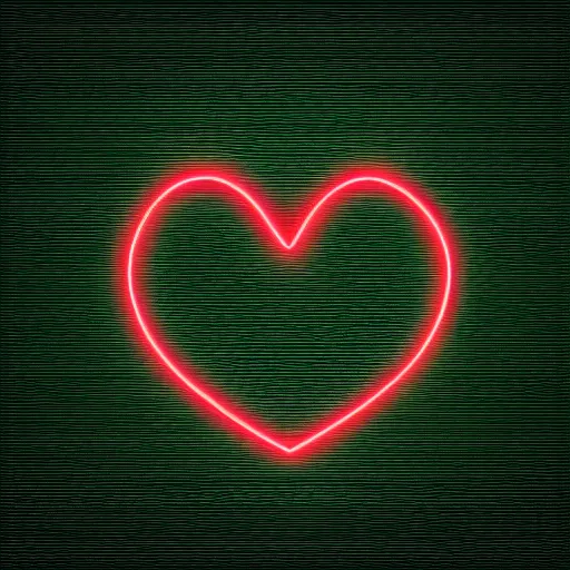 Image similar to a glowing red heart connected to dark green strings with a black background, digital art