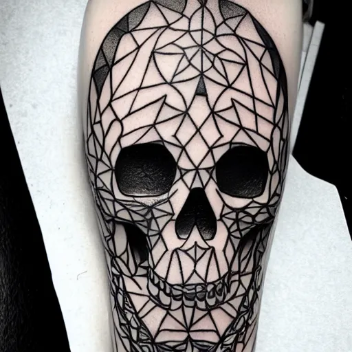 Image similar to tattoo design, stencil, tattoo stencil, traditional, a world famous tattoo of a geometric skull with a galaxy coming out of the top of its head-s 100