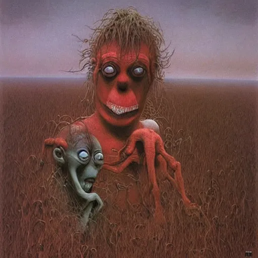 Image similar to Scary clowns eating children, by Zdzisław Beksiński